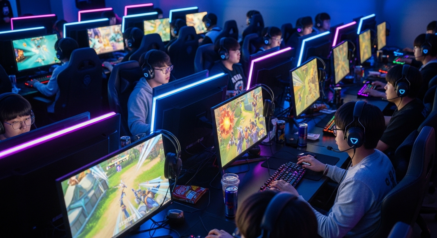 PC방에서 게임에 몰입한 게이머들이 시즌 종료를 기다리는 모습