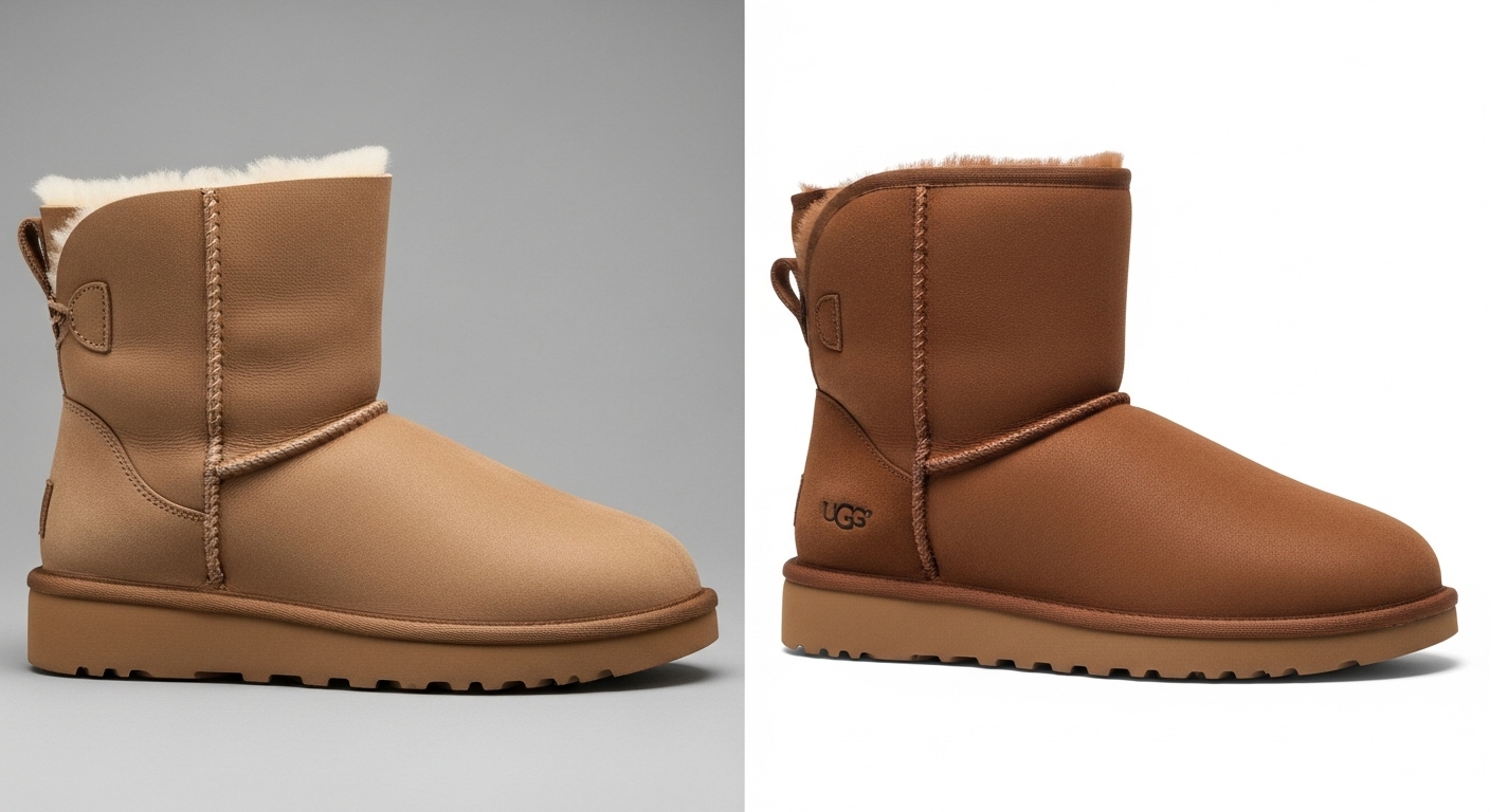 호주 현지 브랜드와 미국 UGG 부츠의 디자인 및 재료 비교 이미지