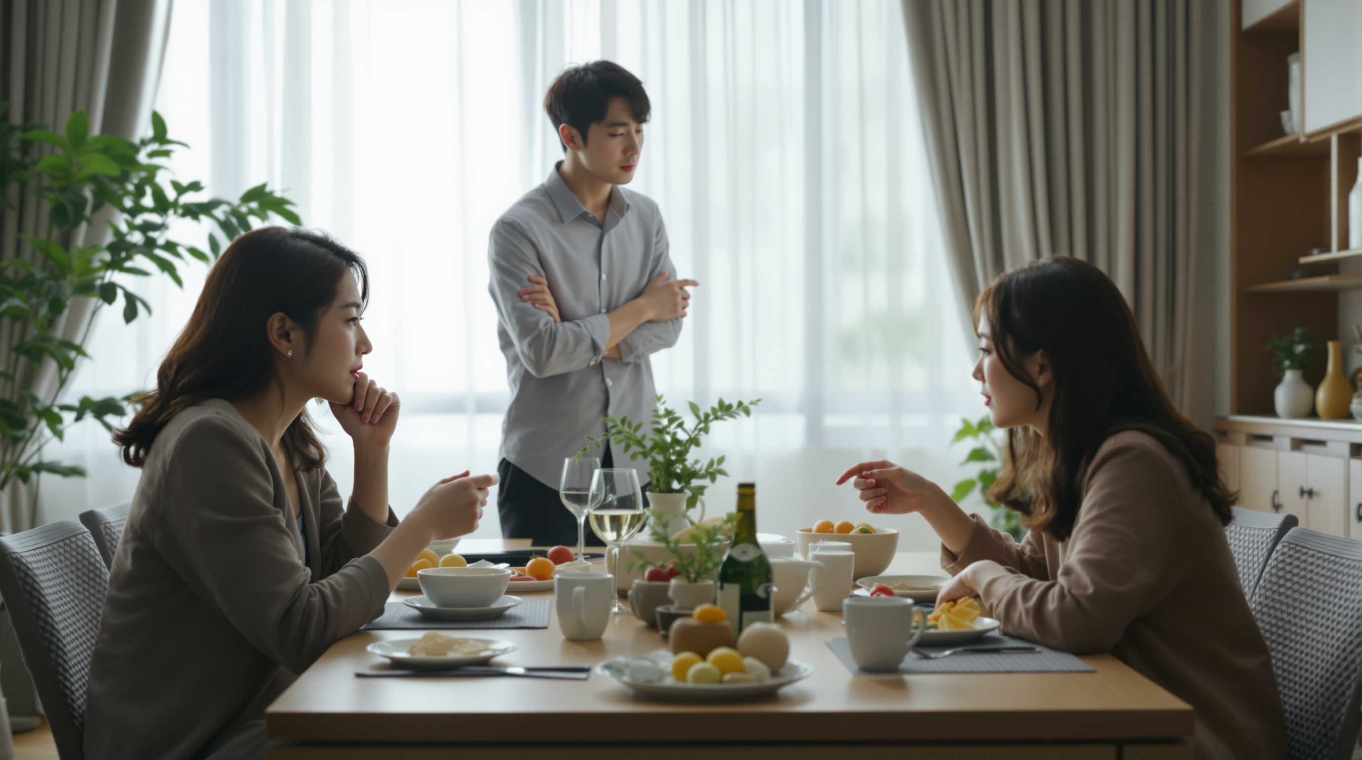 배우들이 섬세한 표정과 제스처로 관능을 표현하는 한국 영화 촬영 현장