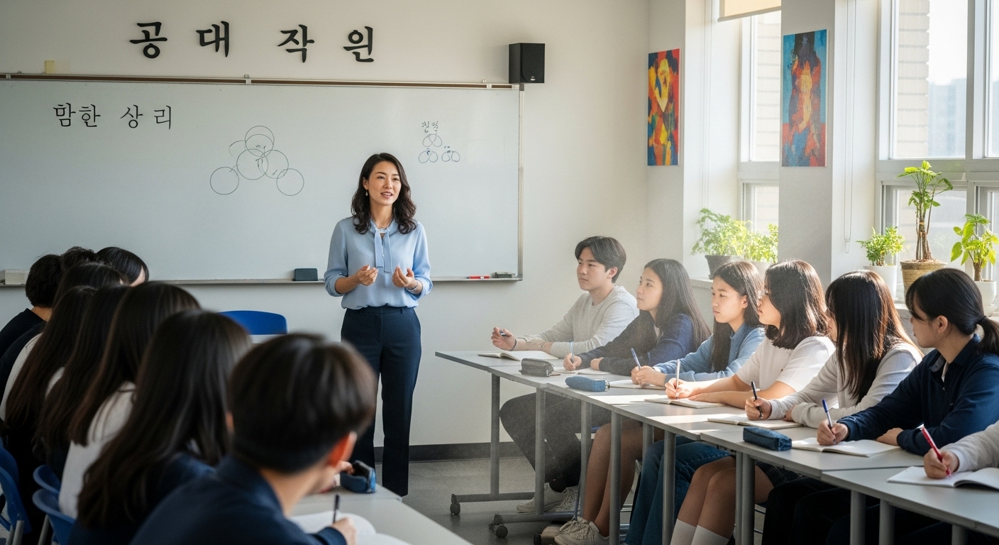 교실에서 한국 선생님이 학생들에게 영적 개념을 설명하는 장면
