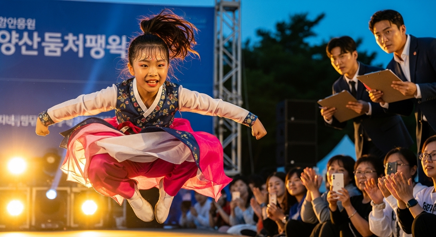 경상남도 양산시 댄스 페스티벌 무대에서 춤추는 소녀