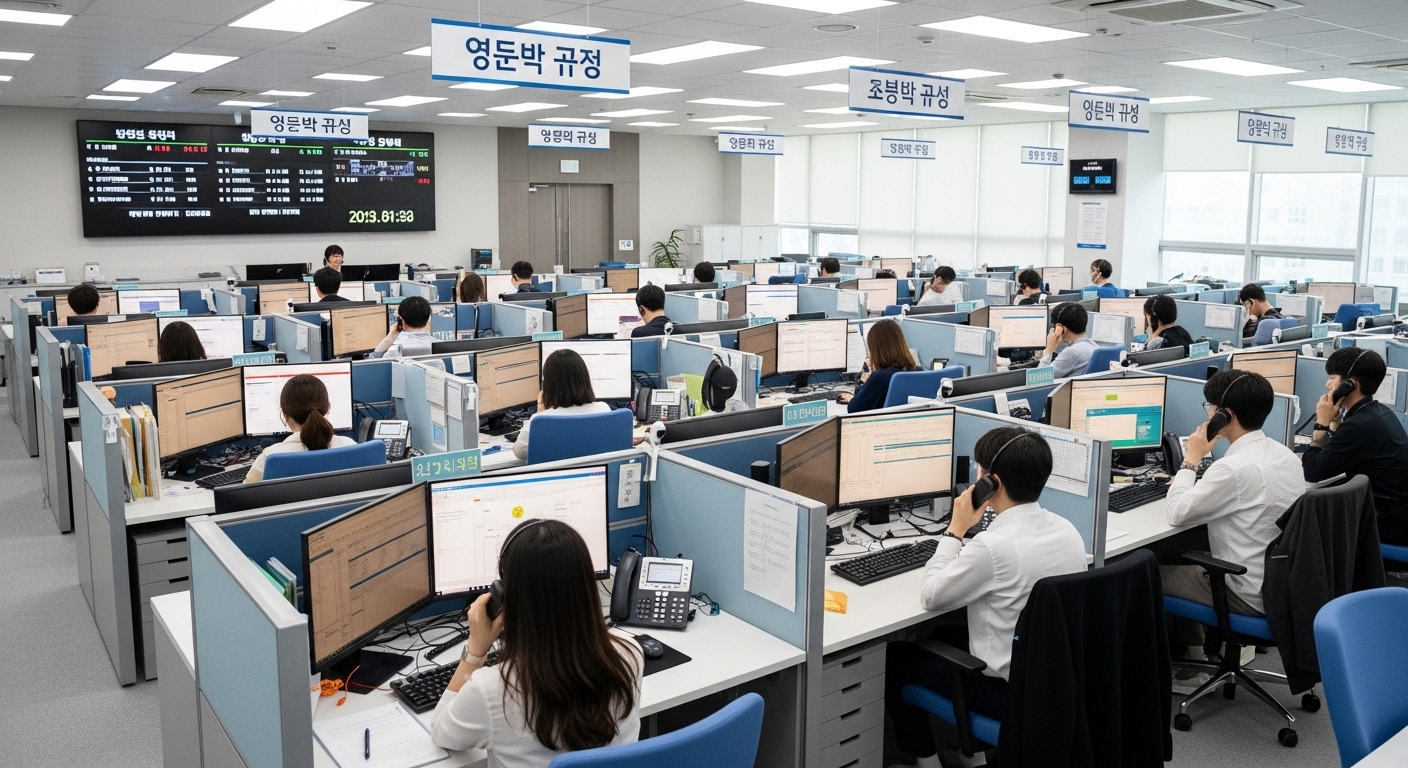 청소년 보호와 아동 학대 신고를 위한 콜센터 내부 풍경