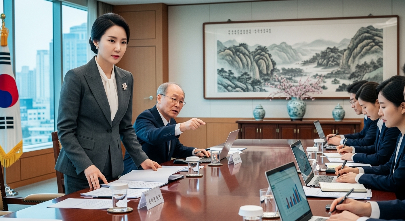 정부 회의에서 영향력 있는 인물로 묘사된 한국 여성
