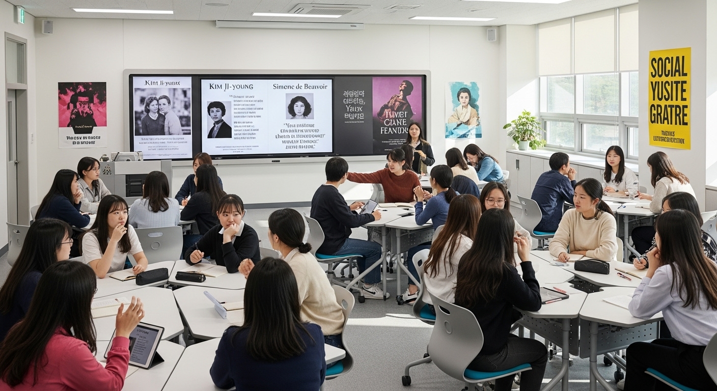 교실에서 페미니즘 토론에 참여 중인 학생들