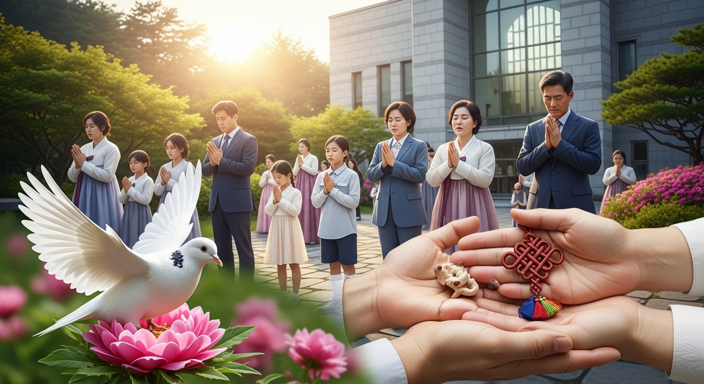 화합과 평화를 기원하며 여름날 기도하는 한국 교인들