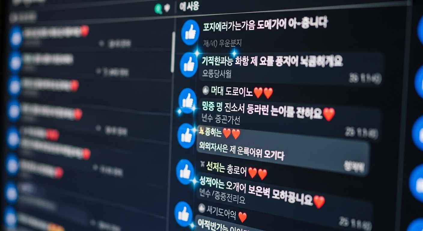 익명 포럼에서 긍정적인 댓글을 게시하는 한국 네티즌들의 모습