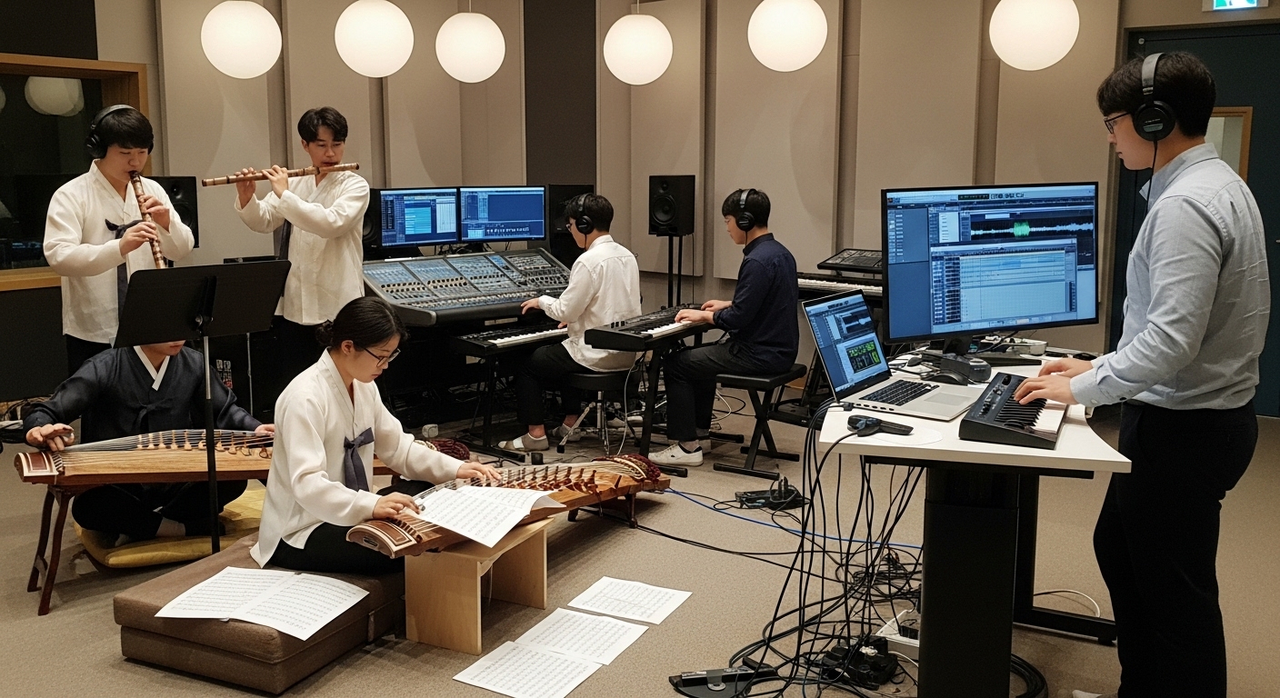 전통 악보와 디지털 장비를 이용한 크로스오버 프로젝트 리허설