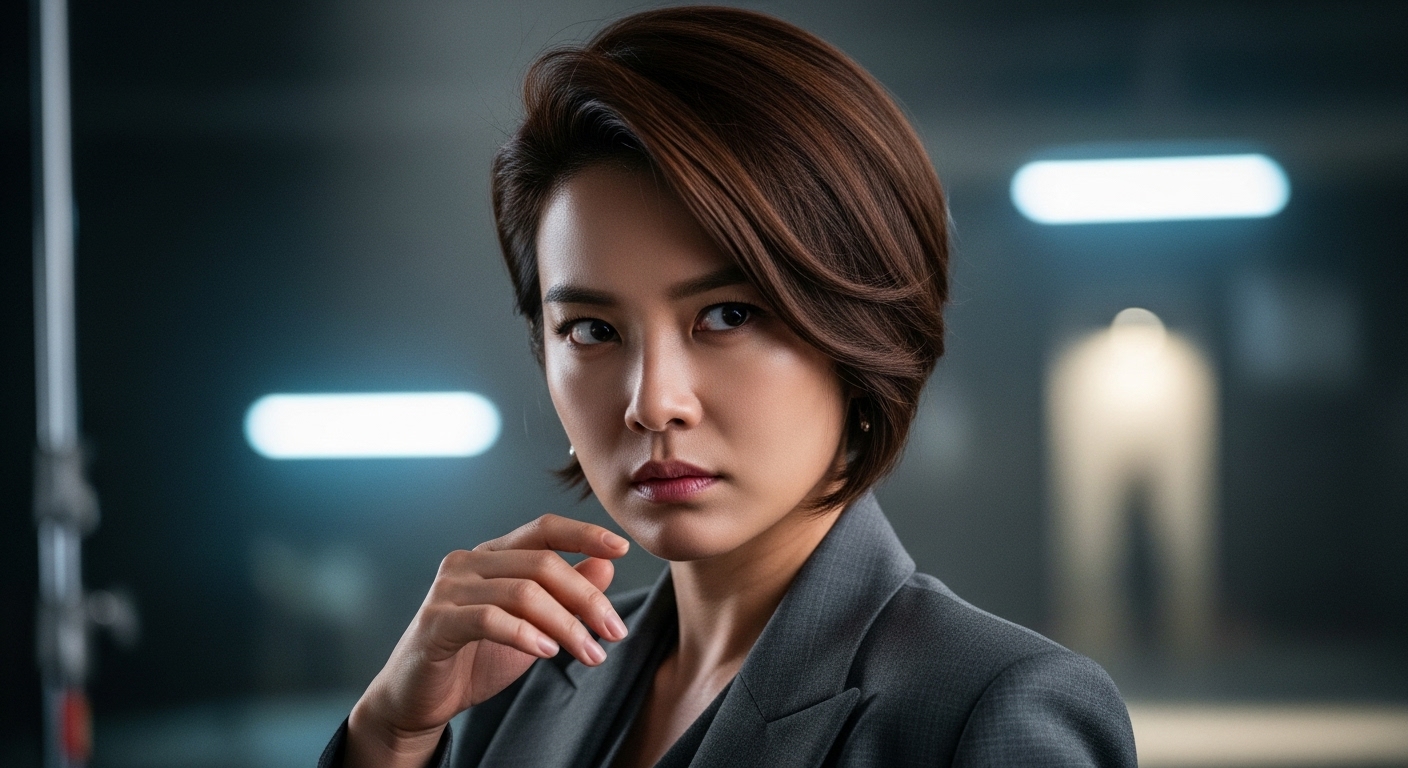 쇼트컷 헤어스타일로 캐릭터에 몰입한 한국 여배우의 모습