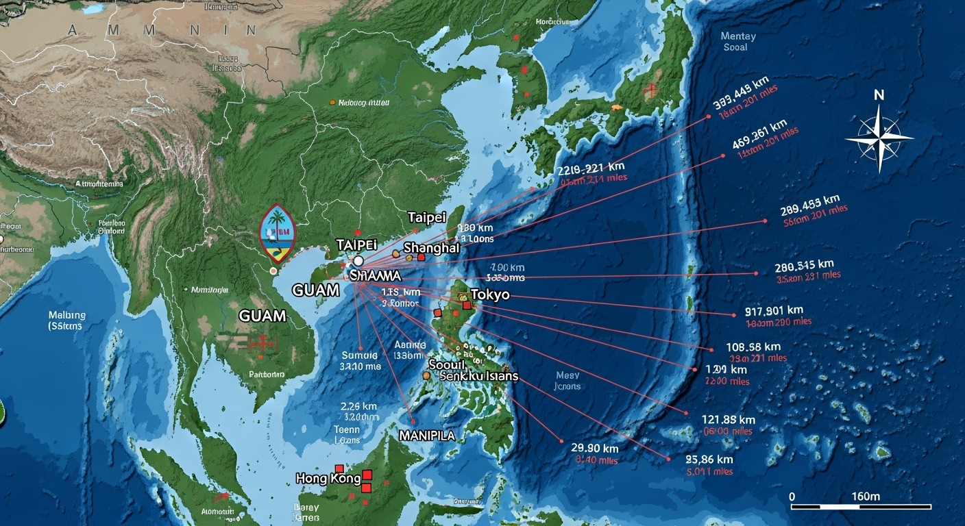 타이베이 및 상하이를 포함한 주요 도시들과 연결된 거리와 전략 포인트가 표시된 지도