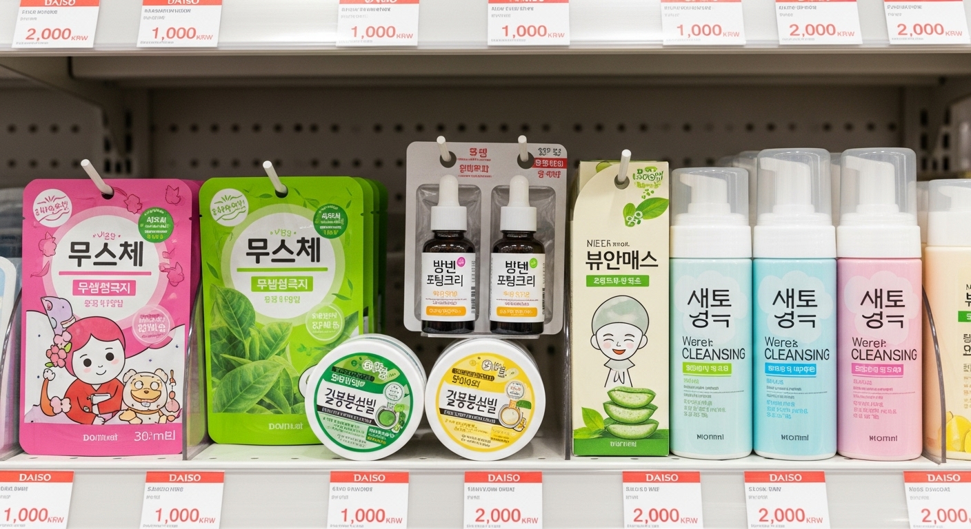 다이소의 저렴하고 인기 있는 스킨케어 제품들 클로즈업