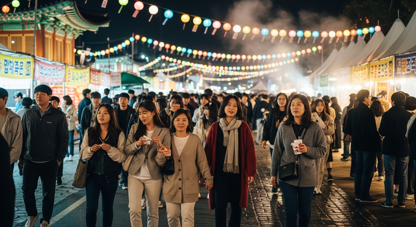 야외 행사에 대비해 옷을 겹겹이 입은 사람들