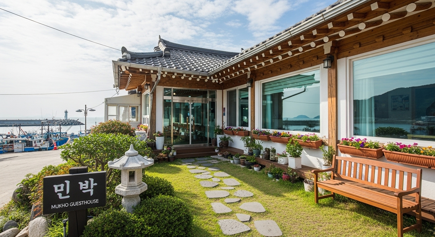 깨끗하고 잘 관리된 한국식 게스트하우스가 묵호항 인근에 위치한 모습