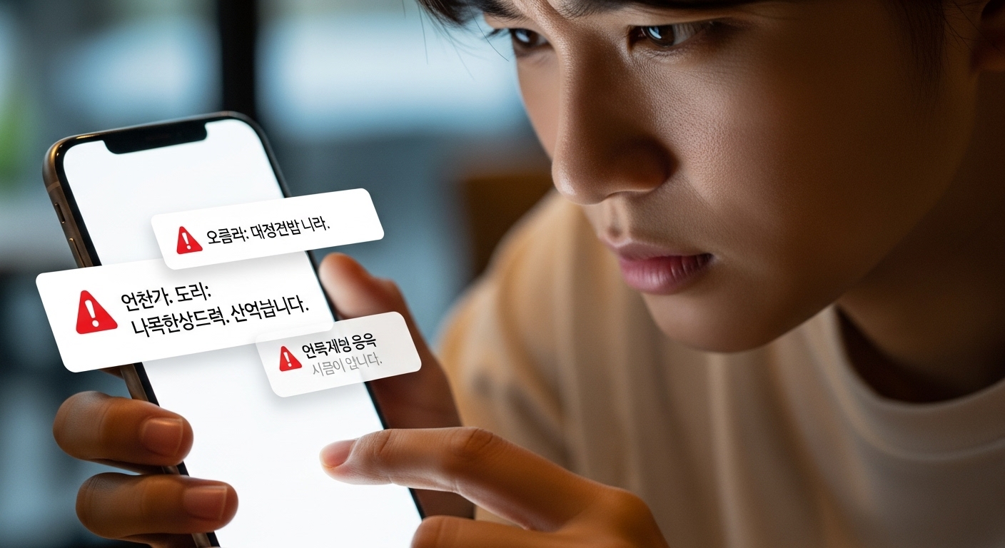 스마트폰 앱에서 오류 메시지를 보고 있는 사용자의 모습