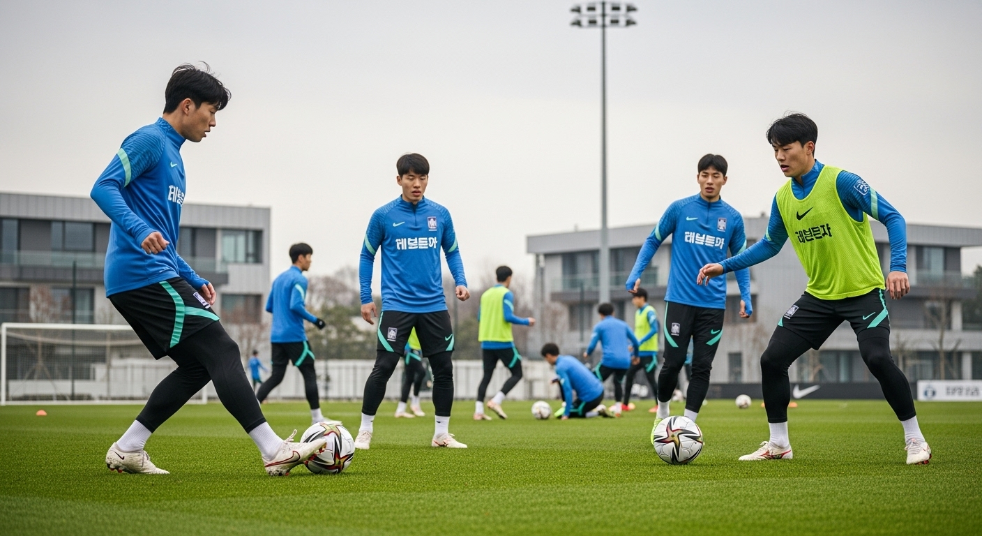 덜 알려진 축구 선수들이 훈련장에서 열심히 연습하는 장면