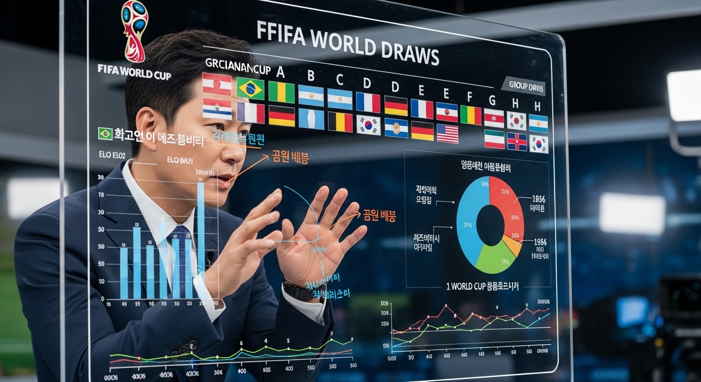 데이터 차트와 세부 주석이 있는 화면을 가리키는 스포츠 분석가