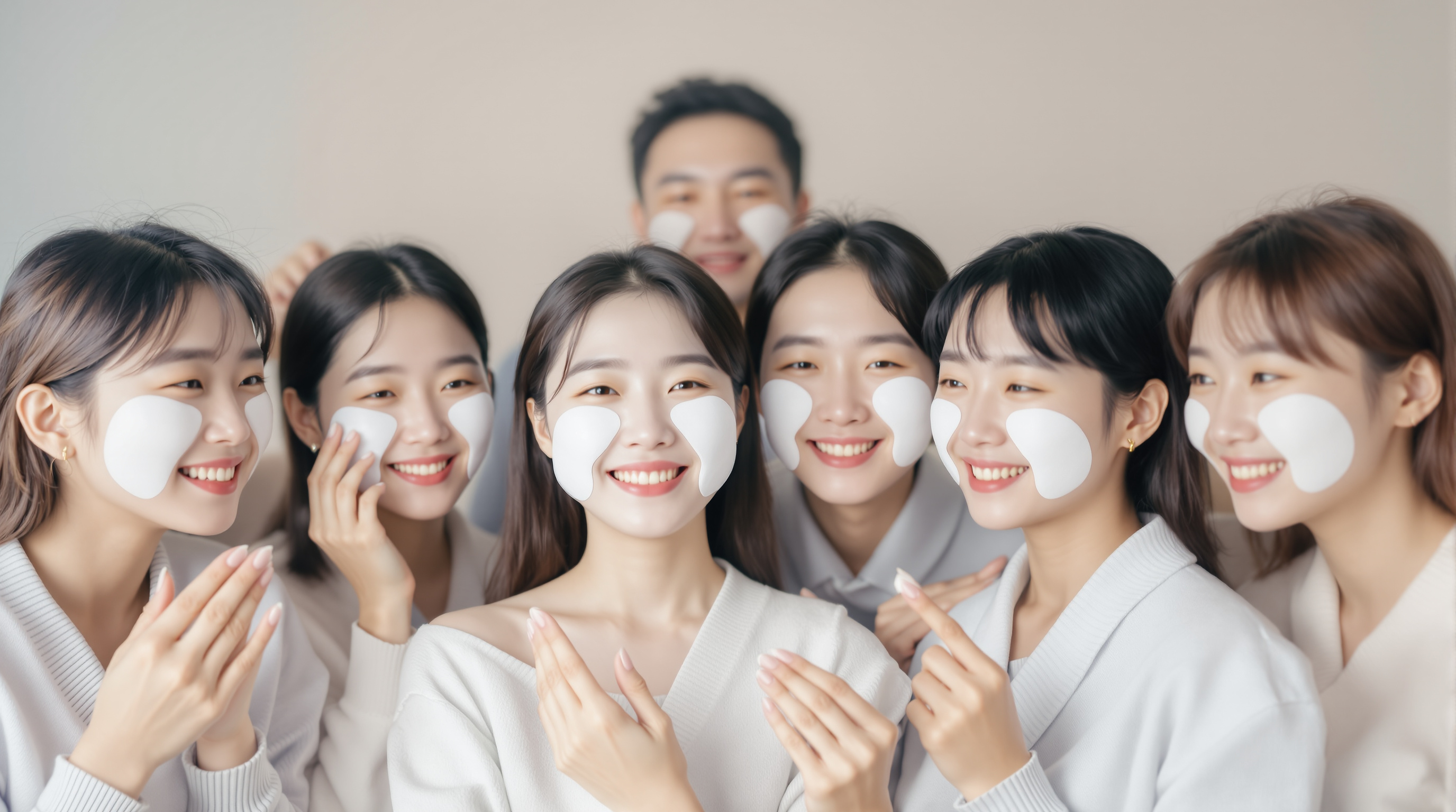 멜라필 마스크 사용 후 밝아진 피부를 확인하는 사람들