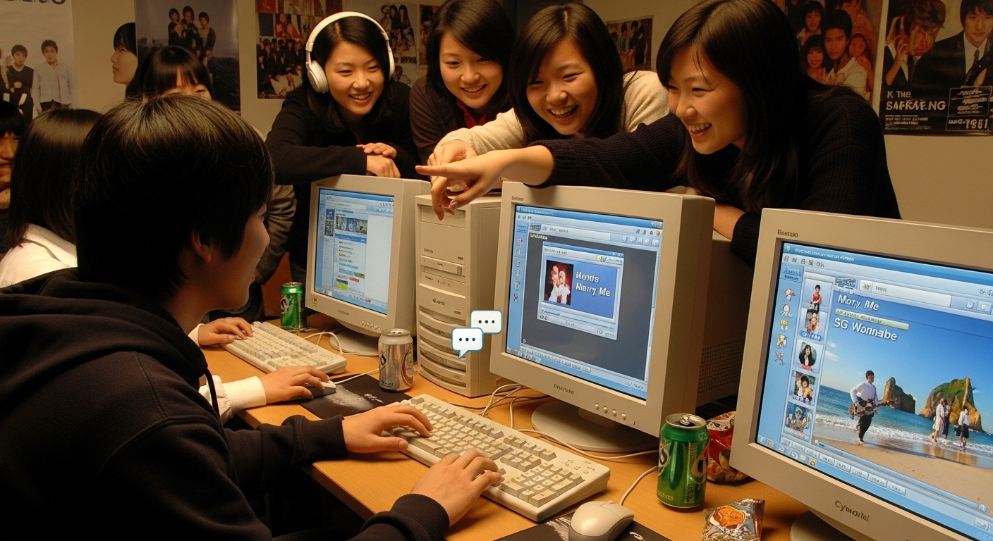 실시간 업데이트와 배경 음악을 활용하여 사이월드 클럽에 접속하는 학생들