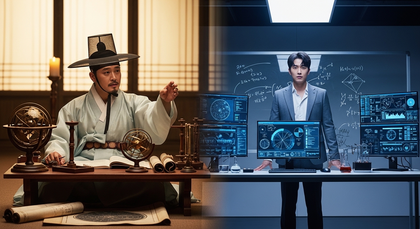 조선 학자 장영실과 현대 학자 강배로 이중 역할을 하는 한국 배우