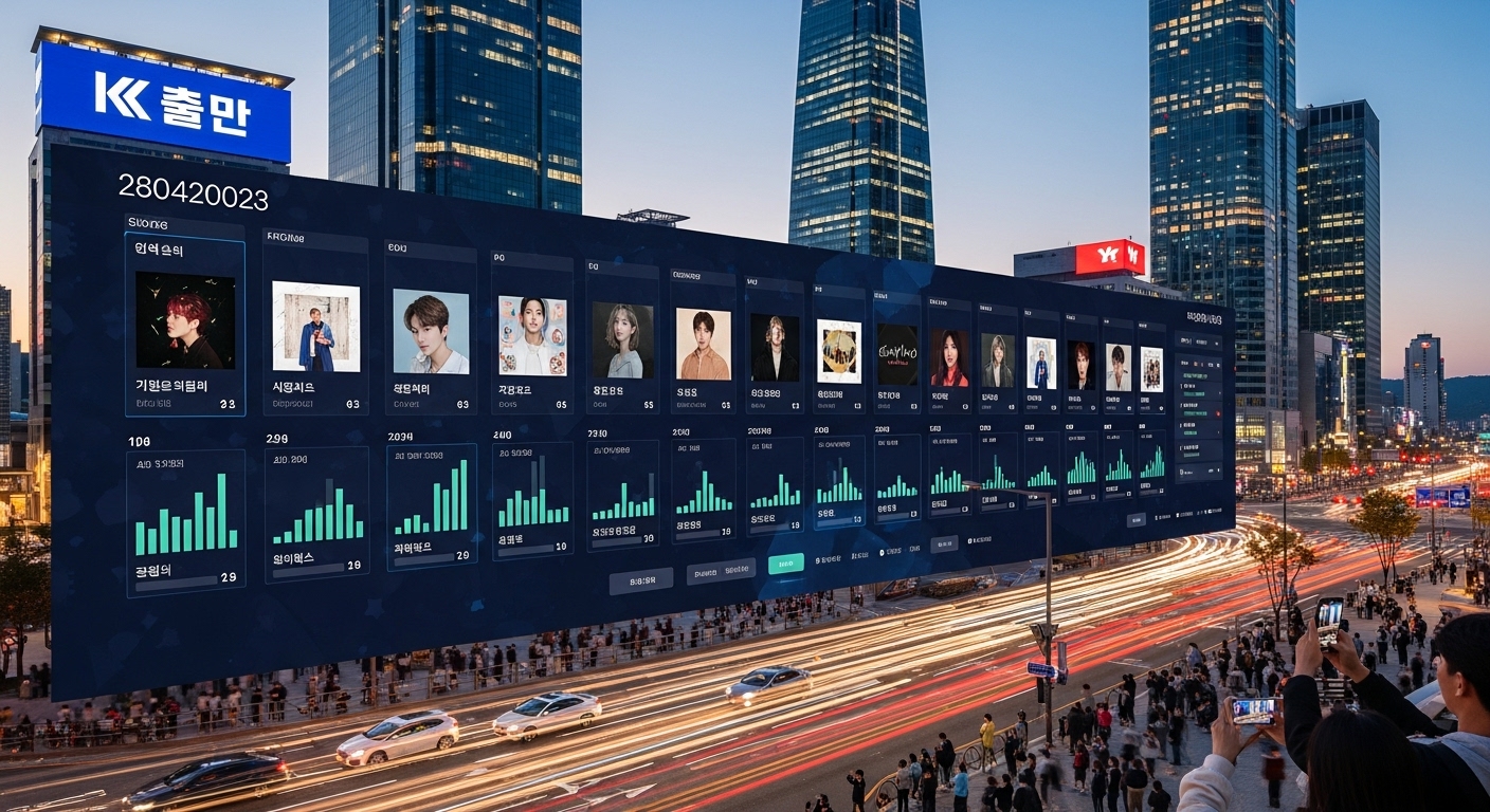 현대 한국 도시에서 인기 음원이 표시된 디지털 음악 차트
