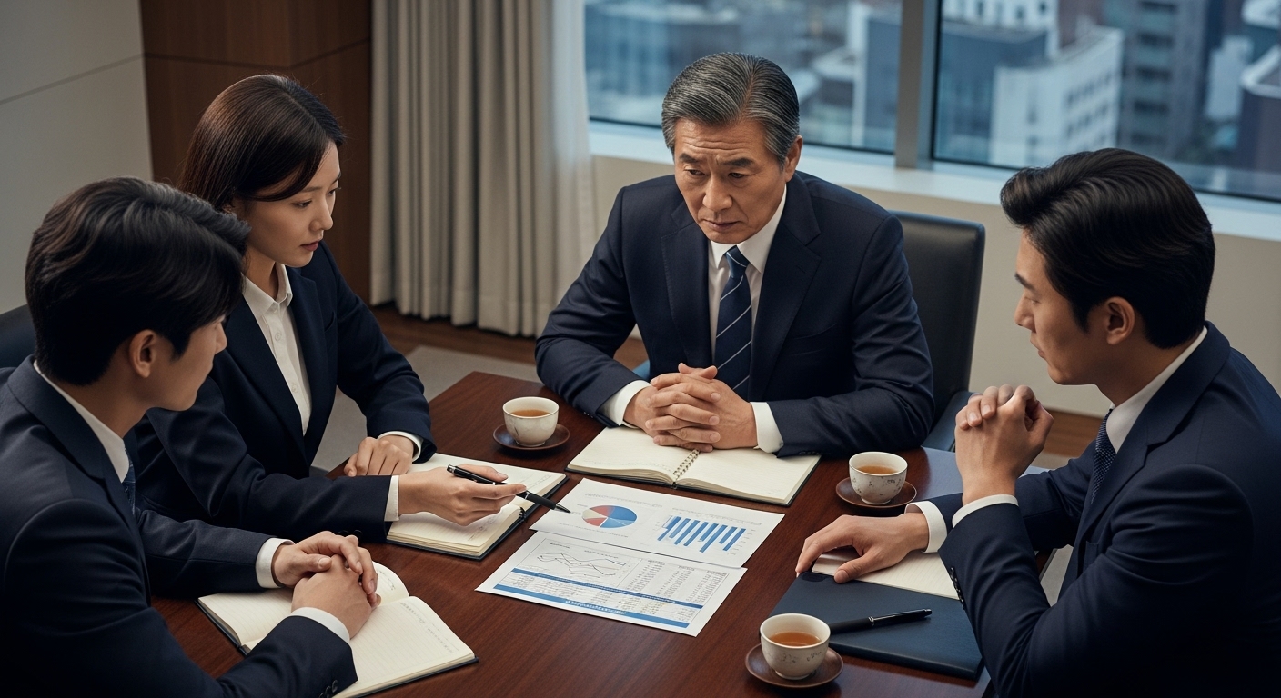 긴장감이 감도는 비즈니스 미팅에서 재정 불일치를 보여주는 서류가 놓인 테이블