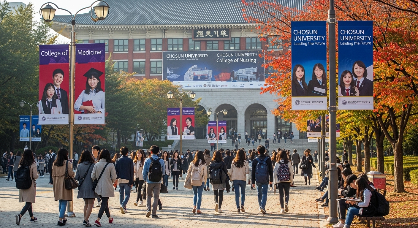 의학 및 간호학과가 인기를 끌고 있는 활기찬 대학 캠퍼스 풍경