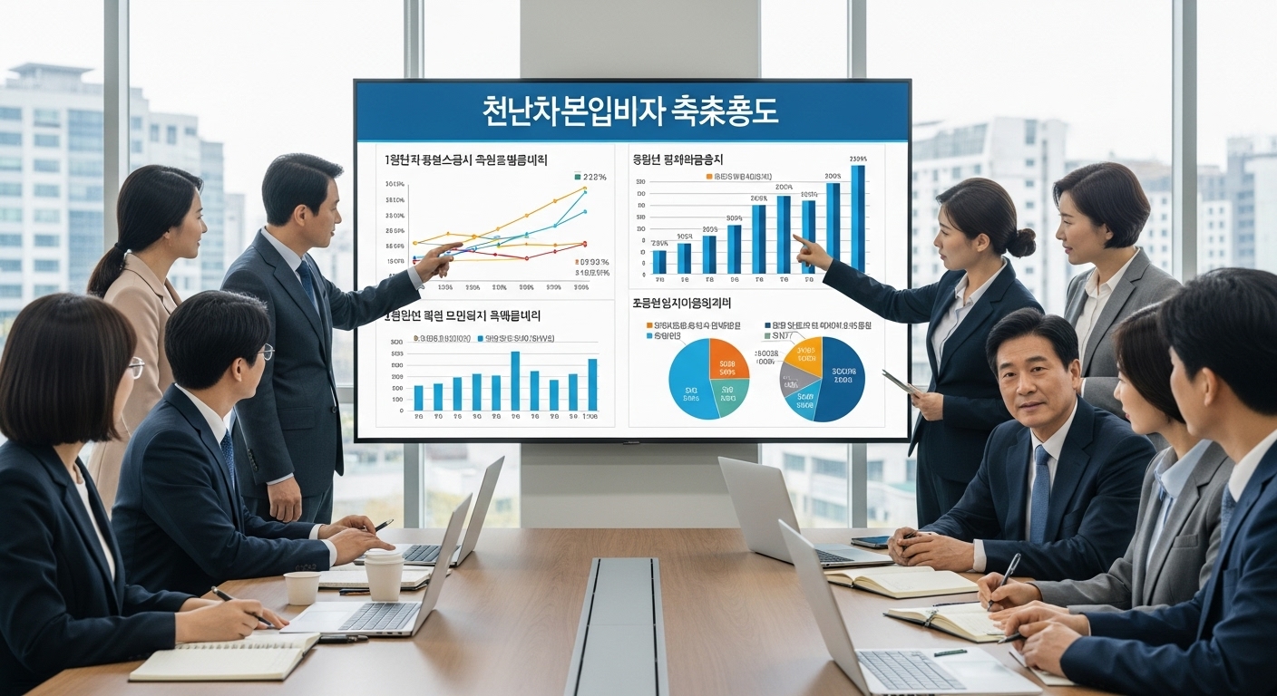 사무실 환경에서 천안시 돌봄 정책의 미래 전망을 보여주는 차트와 그래프