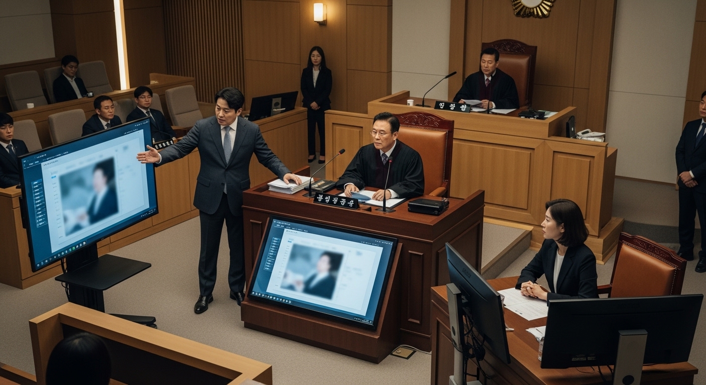 주요 재판이 진행 중인 한국 법정 내부 모습