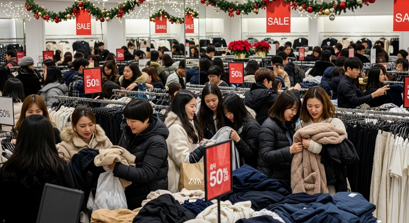 연말 자라 세일 시즌에 쇼핑을 즐기는 사람들