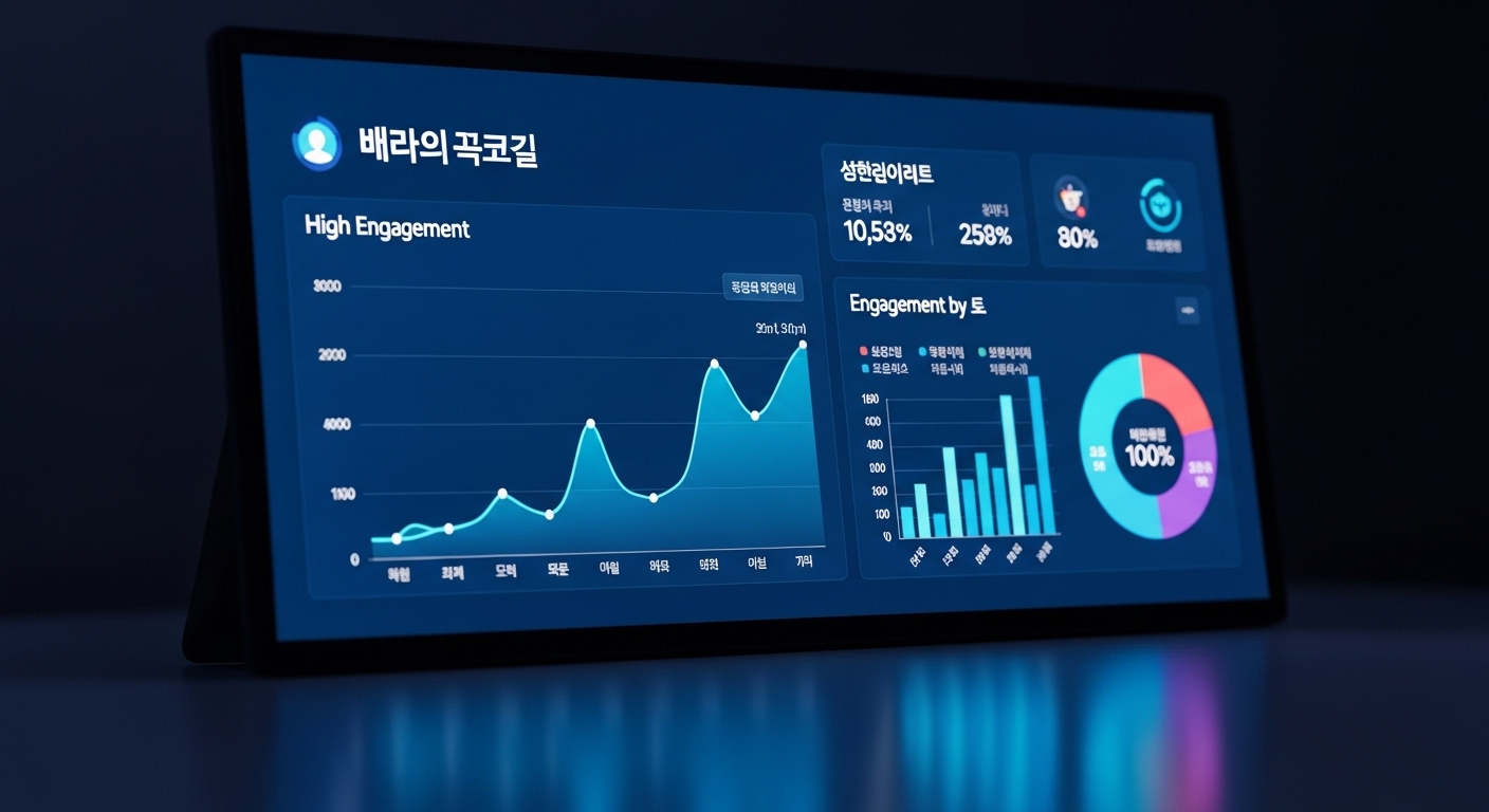 백야의 꽃길 웹툰 관련 데이터가 화면에 표시된 디지털 대시보드
