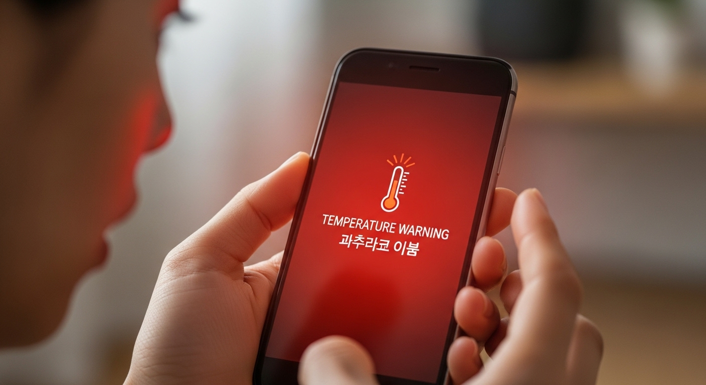 과열된 스마트폰을 손에 들고 있는 모습