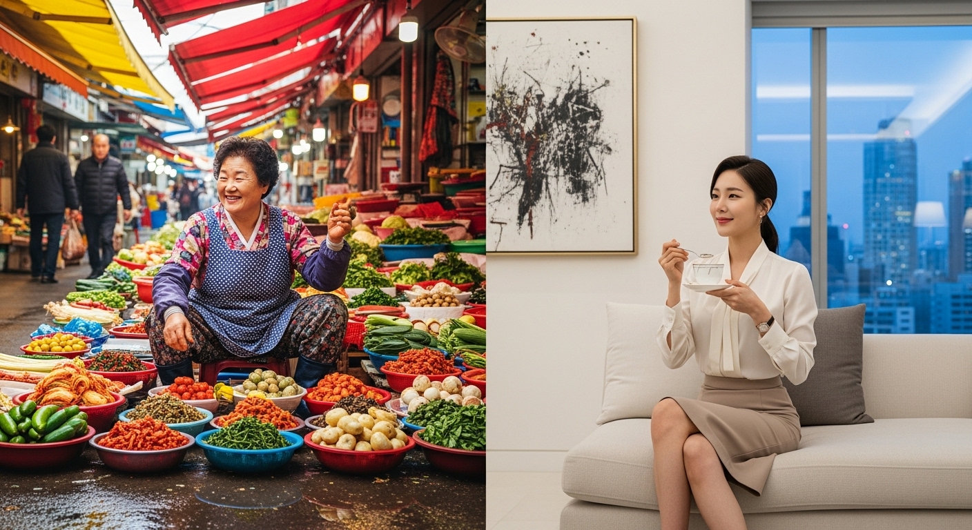 경제적 차이를 상징하는 두 여성의 대조적인 삶