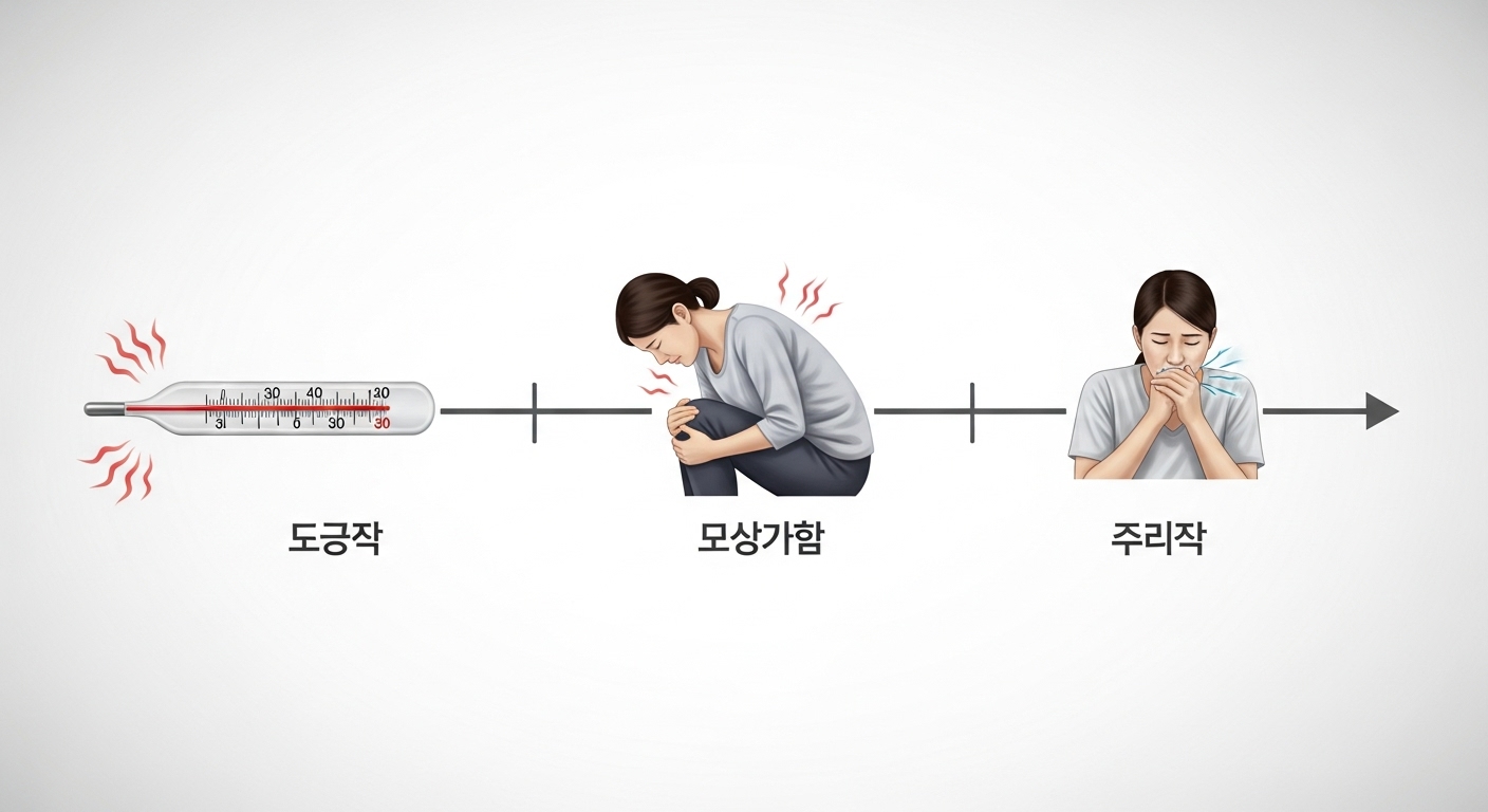 한국어 설명이 포함된 독감 증상 진행 순서도
