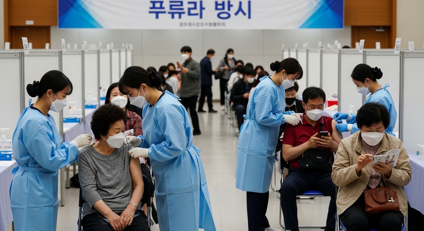 지역 사회 보건소에서 백신을 맞고 있는 다양한 사람들의 모습
