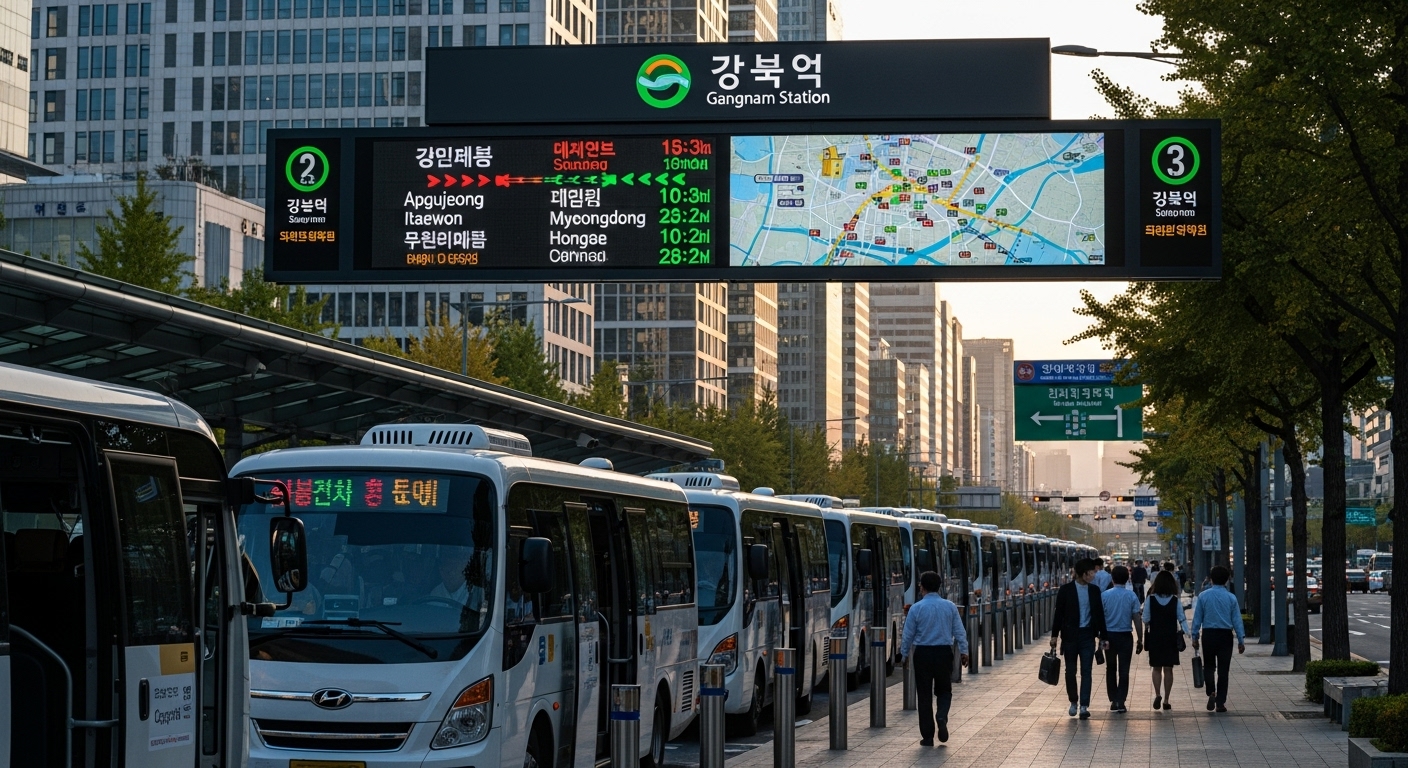 강남역과 서울의 주요 지역 탑승 장소를 상세히 보여주는 모습