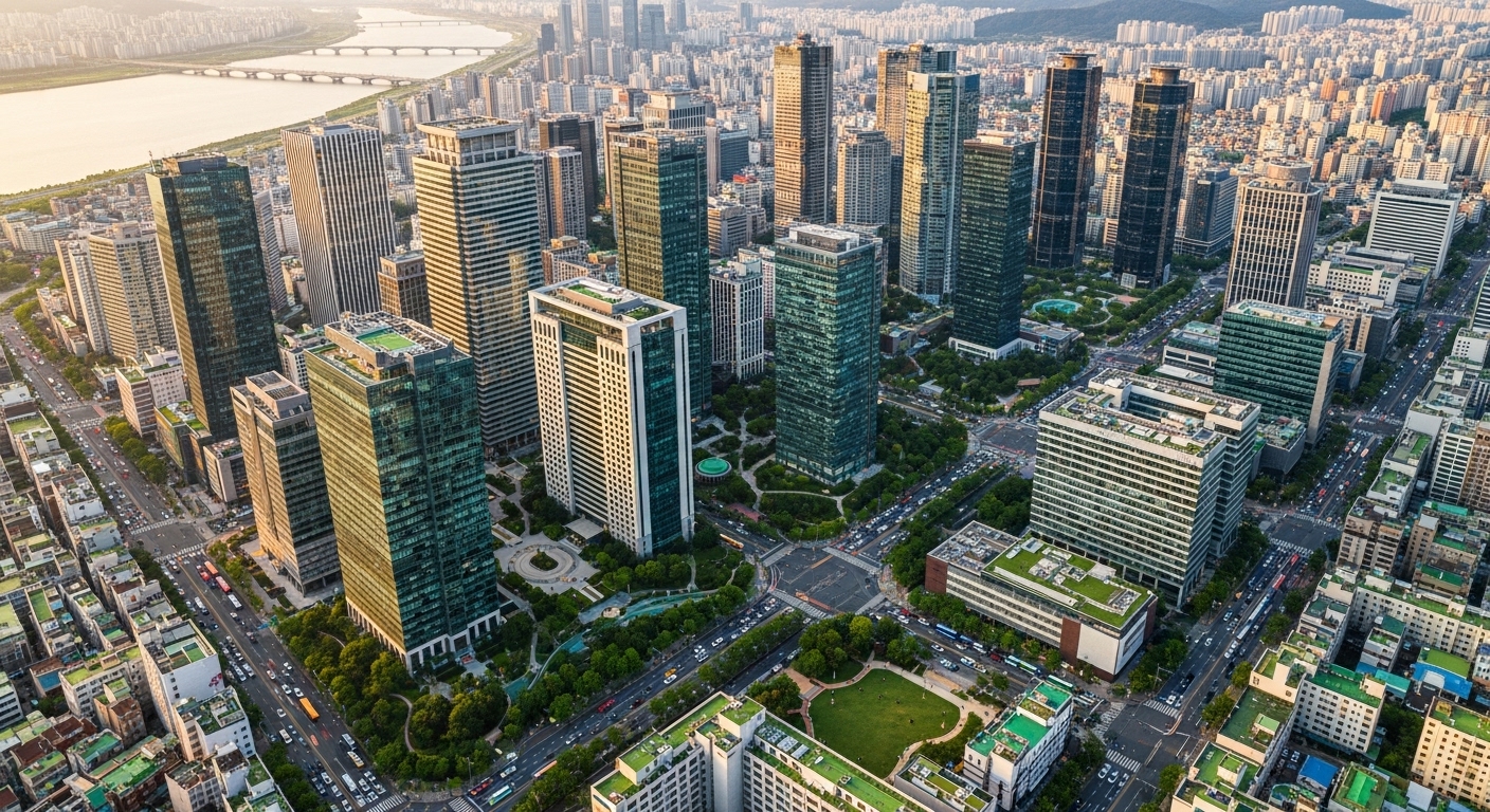 서울 강남구의 고층 빌딩과 녹지가 어우러진 도심 전경