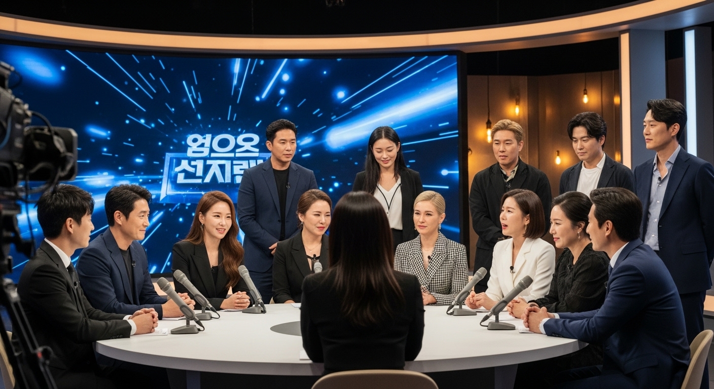 라이브 방송에서 다양한 감정을 드러내는 한국 예능 프로그램 출연진