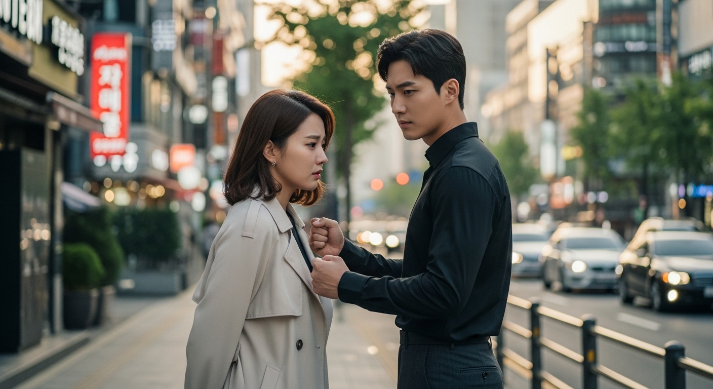 현대 도시 배경에서 서로 다른 감정을 가진 젊은 커플