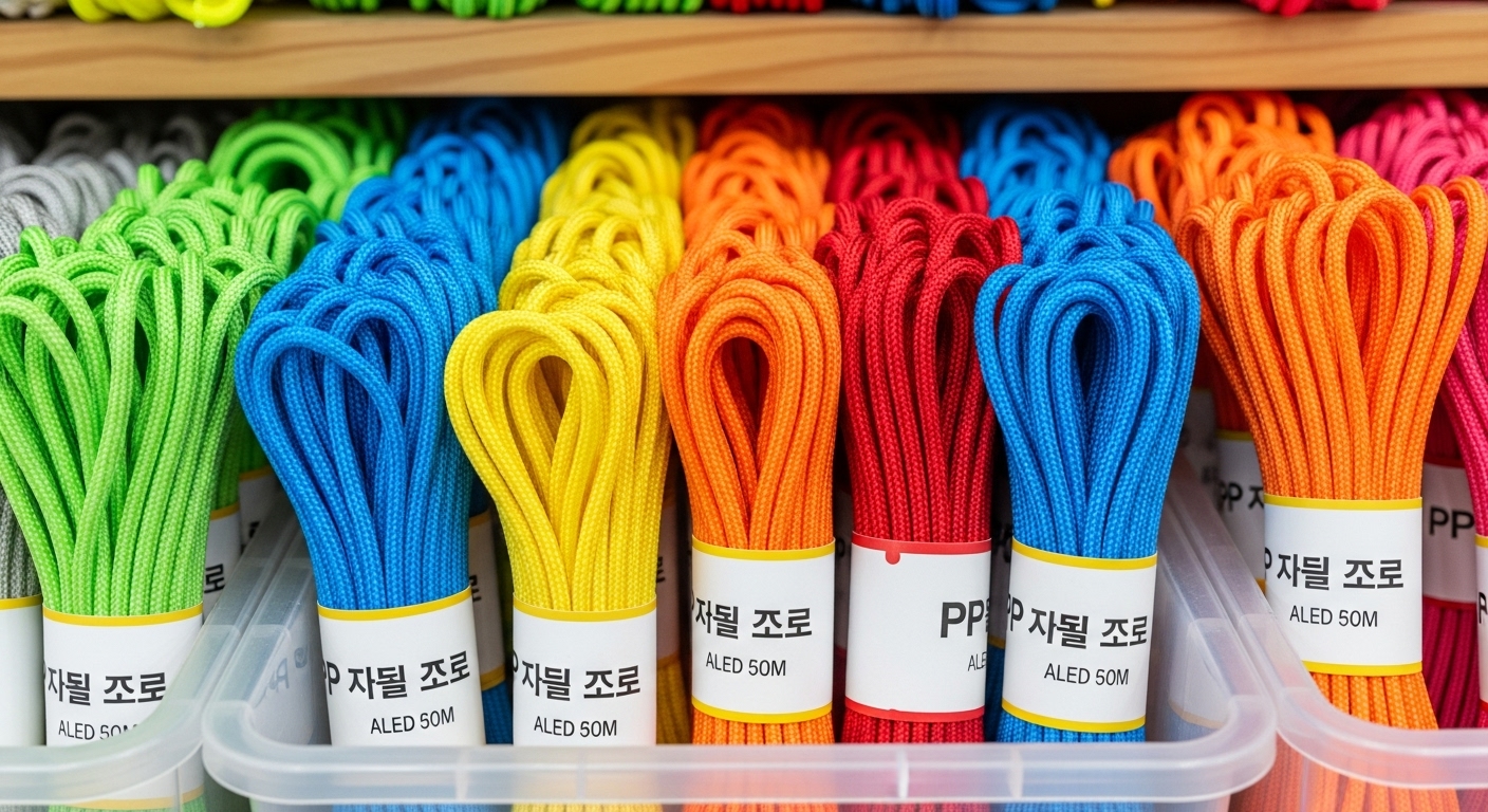 다양한 색상의 로프가 진열된 매장 모습