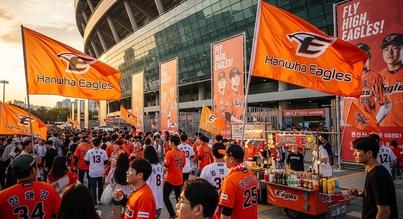 대전에서 열린 한화 이글스 신축구장 개막전을 앞두고 팬들이 모여 있는 모습