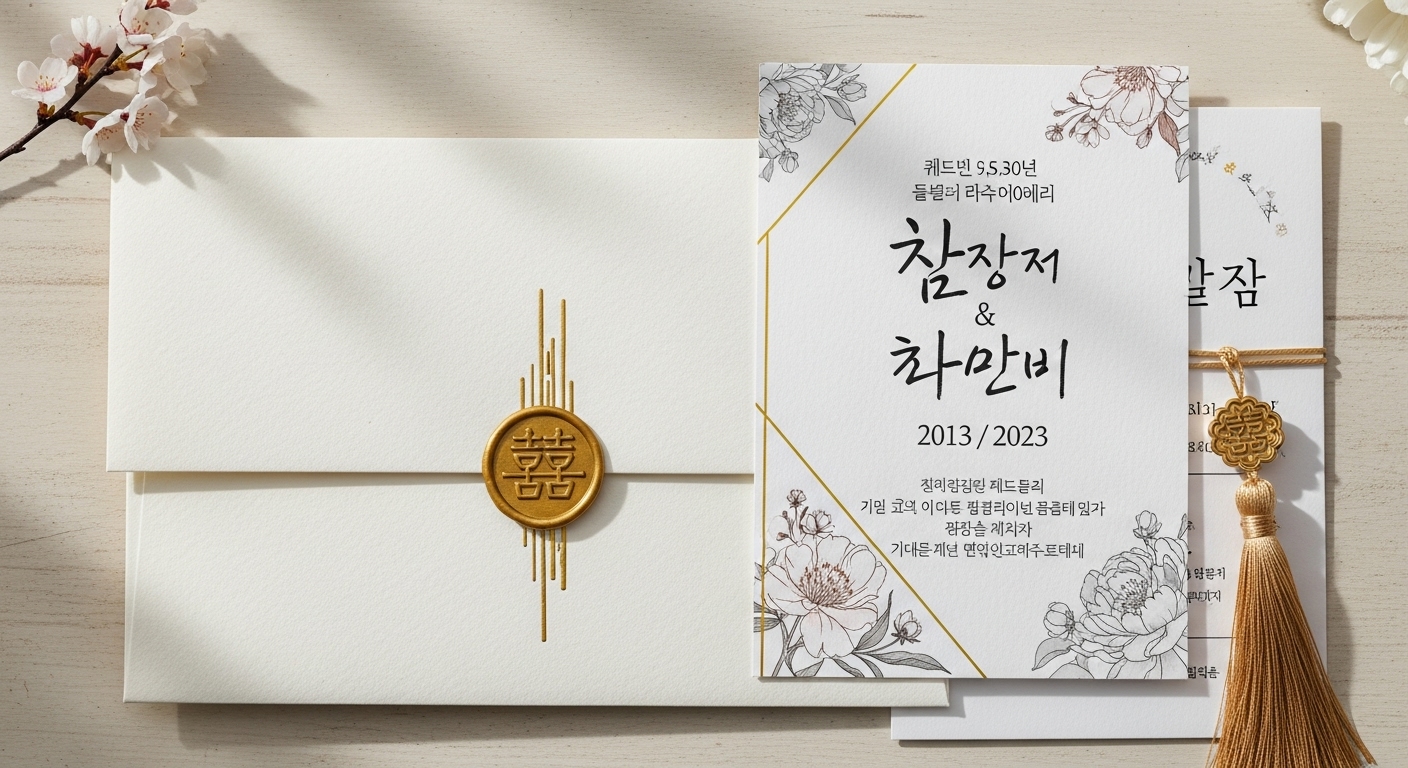 문화적 변화를 반영한 한글과 한자가 혼합된 고급스러운 디자인의 한국 웨딩 초대장