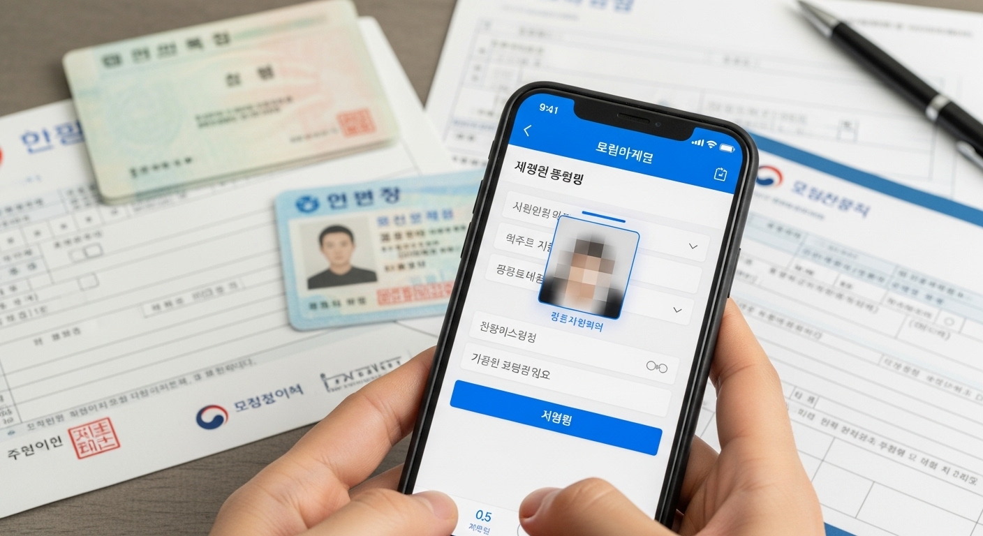 스마트폰 화면에 보이는 한국어 설정의 신원 확인 과정