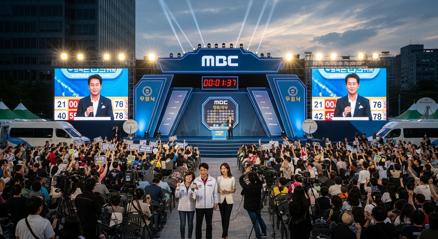 서울 상암 MBC에서 열린 대규모 복권 행사에 모인 사람들