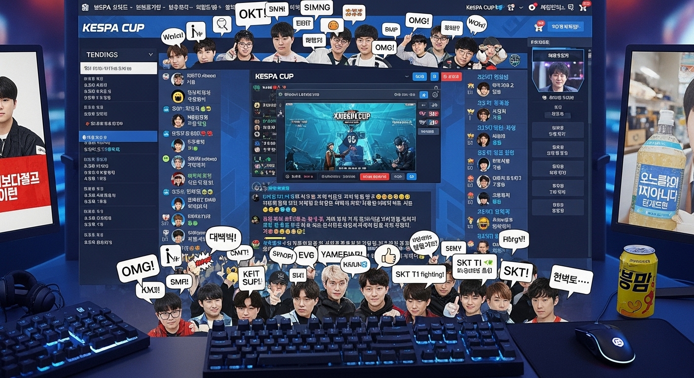 e스포츠 팬들이 온라인 커뮤니티에서 케스파컵을 실시간으로 논의하는 모습