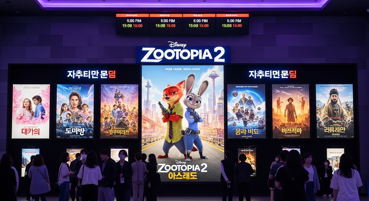 여러 신작 영화 포스터 중에서도 두드러진 존재감을 나타내는 주토피아2 포스터