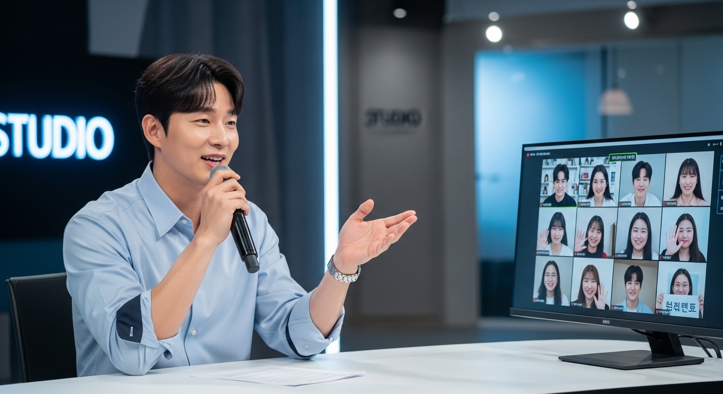 온라인으로 진행되는 비대면 팬미팅에서 배우가 화상통화를 하는 모습