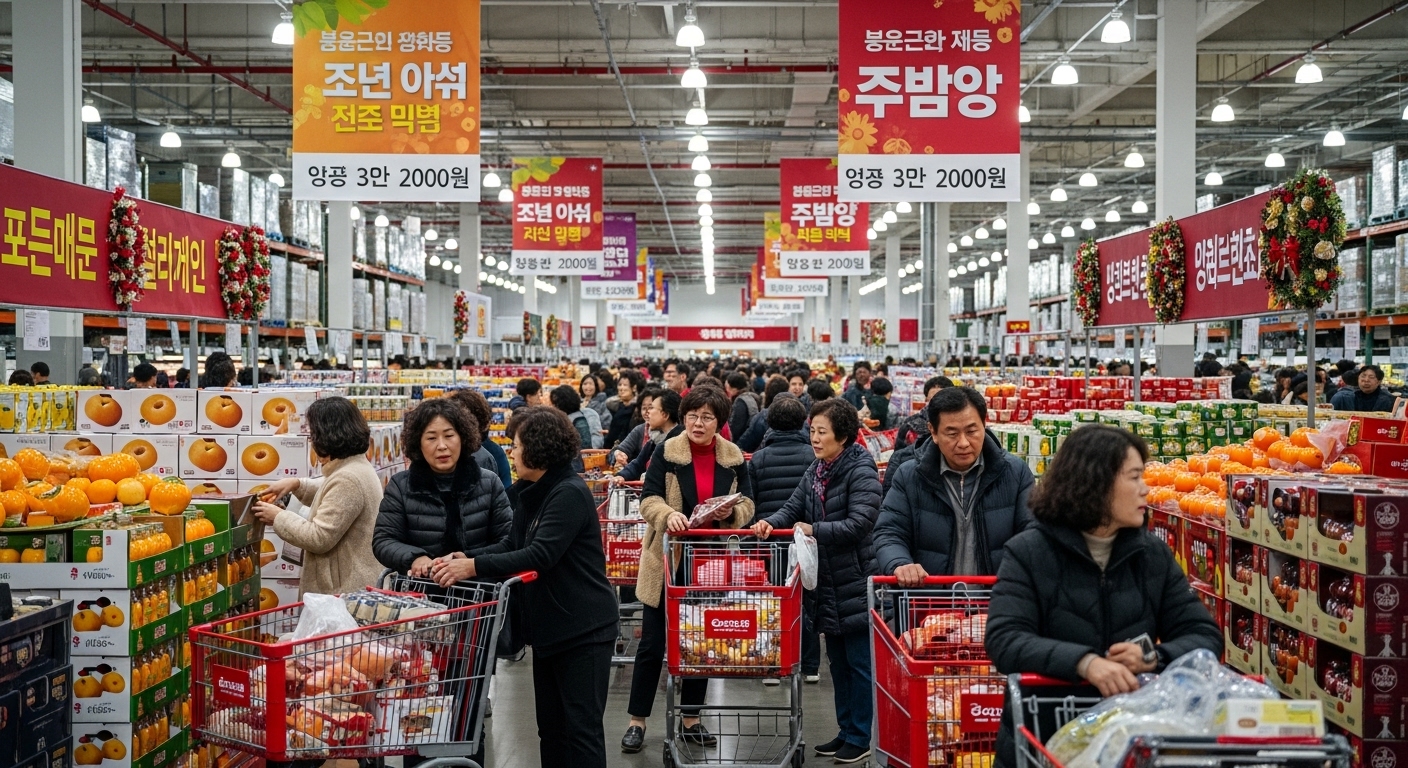 한국의 코스트코 매장에서 계절 상품을 둘러보는 소비자들