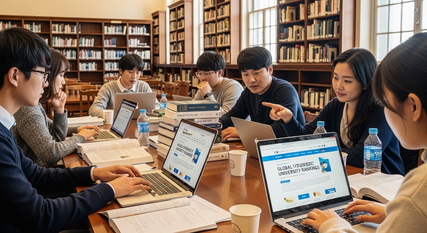 글로벌 및 국내 대학 평가 기준을 조사하는 한국 의대생들
