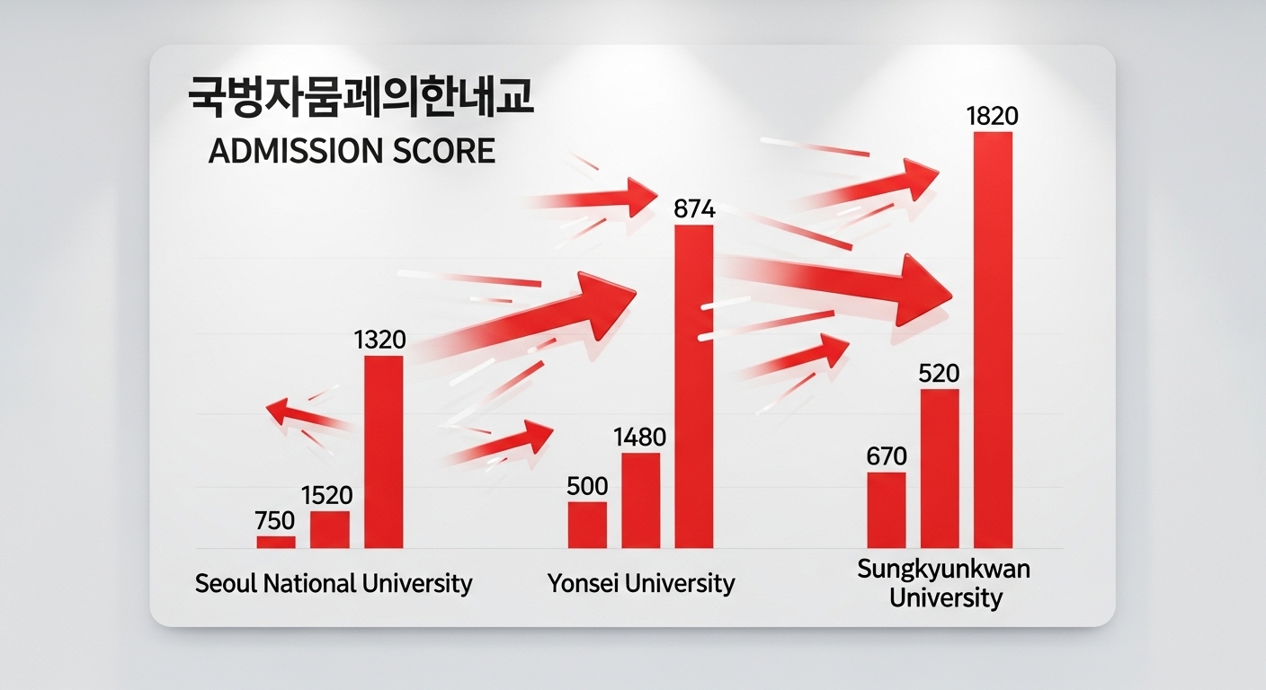 서울대학교, 연세대학교 및 성균관대학교의 입시 점수를 비교하는 그래프