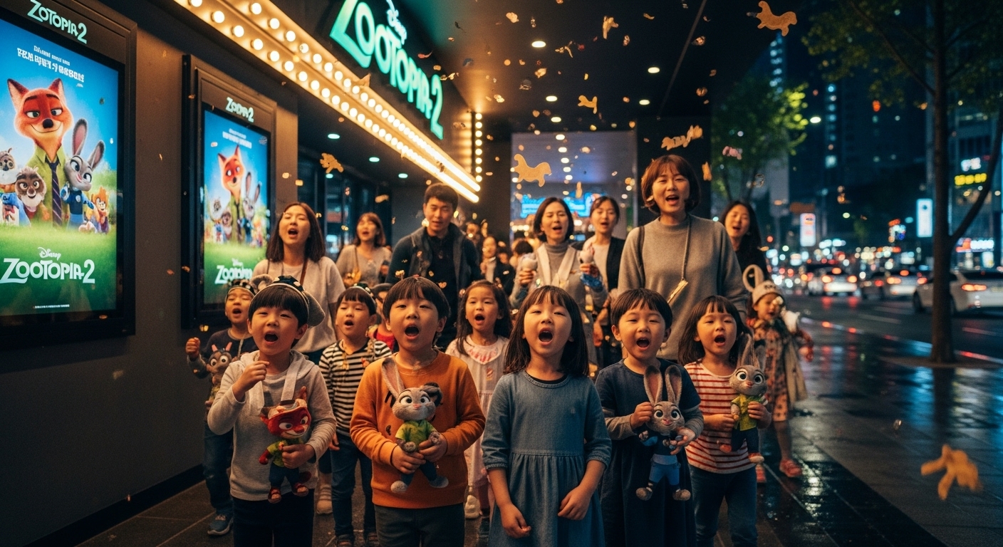 가족들이 영화관을 나서며 'ZOO' 노래를 흥얼거리는 즐거운 분위기