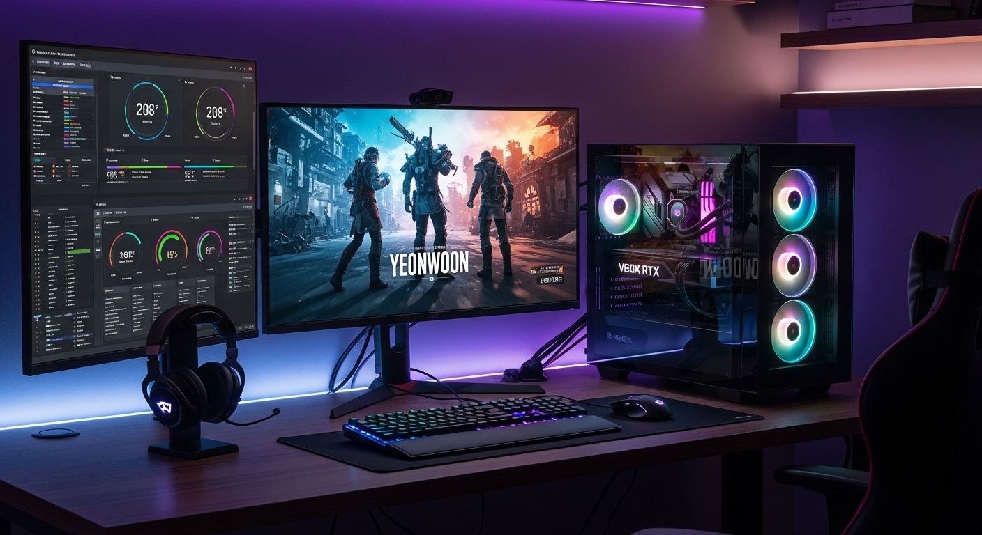 RTX 시리즈 그래픽카드를 사용하여 네이티브 4K 해상도로 실행 중인 고성능 게이밍 환경